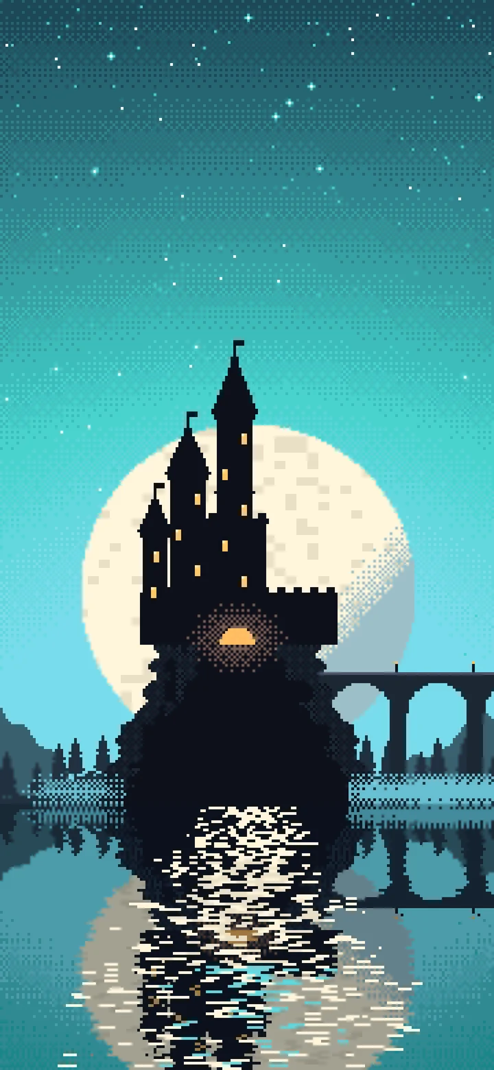 Turquoise Pixel Art Castle wallpaper for iPhone and Android