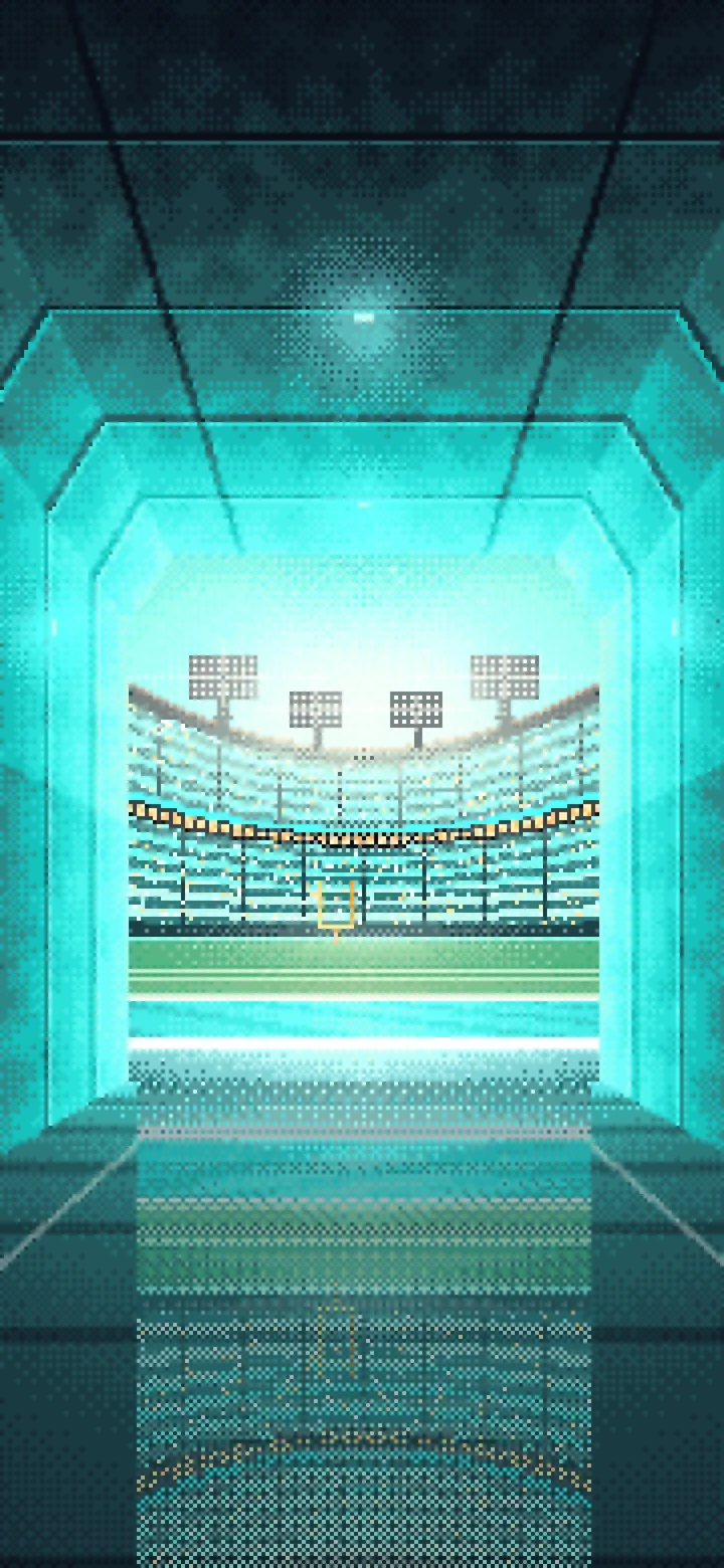 Turquoise Pixel Art Football Stadium Tunnel wallpaper for iPhone and Android