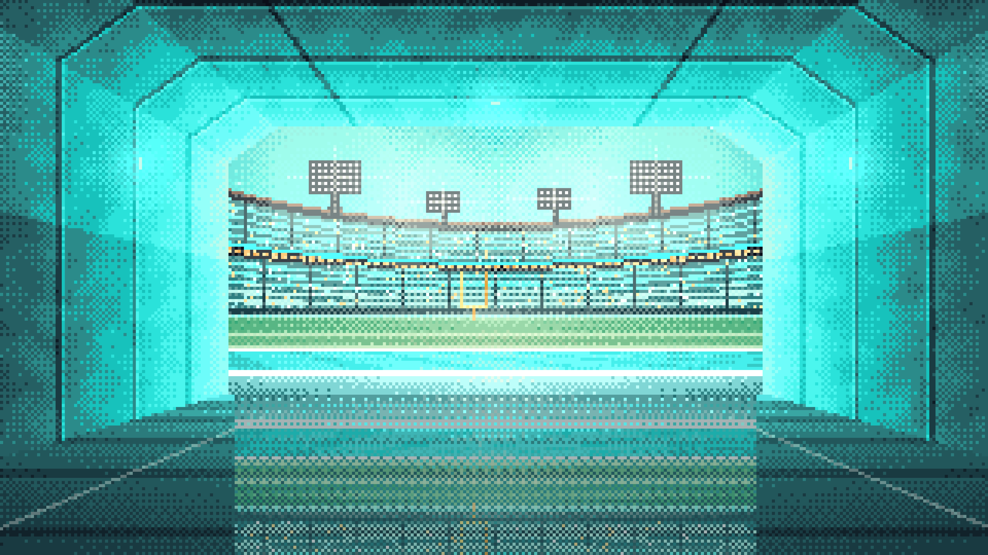 Turquoise Pixel Art Football Stadium Tunnel desktop wallpaper in 4K
