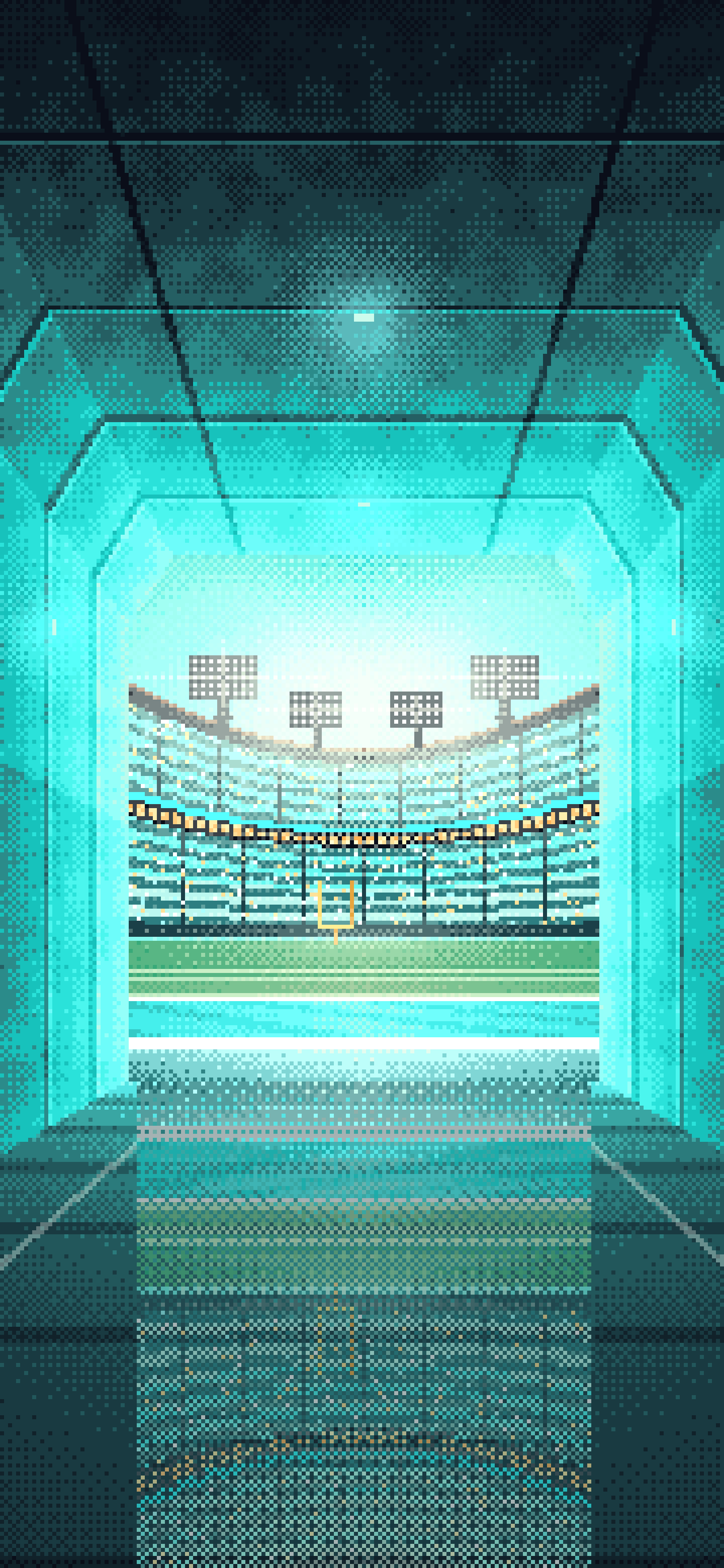Turquoise Pixel Art Football Stadium Tunnel wallpaper for iPhone and Android