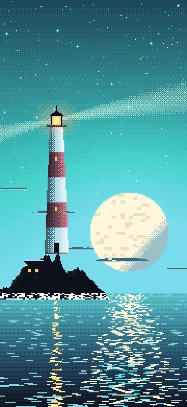 Turquoise Pixel Art Lighthouse wallpaper for iPhone and Android