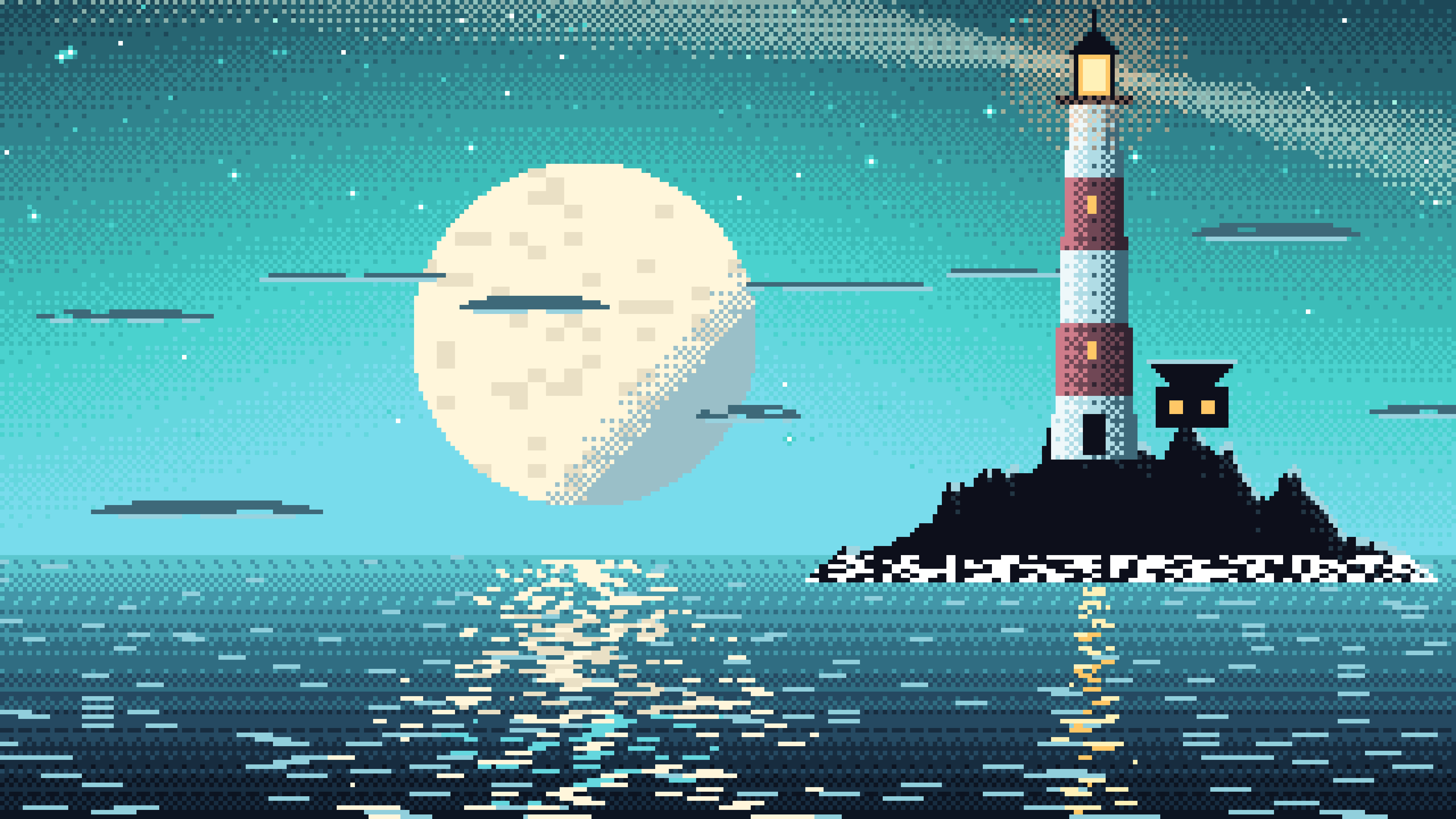 Turquoise Pixel Art Lighthouse desktop wallpaper in 4K