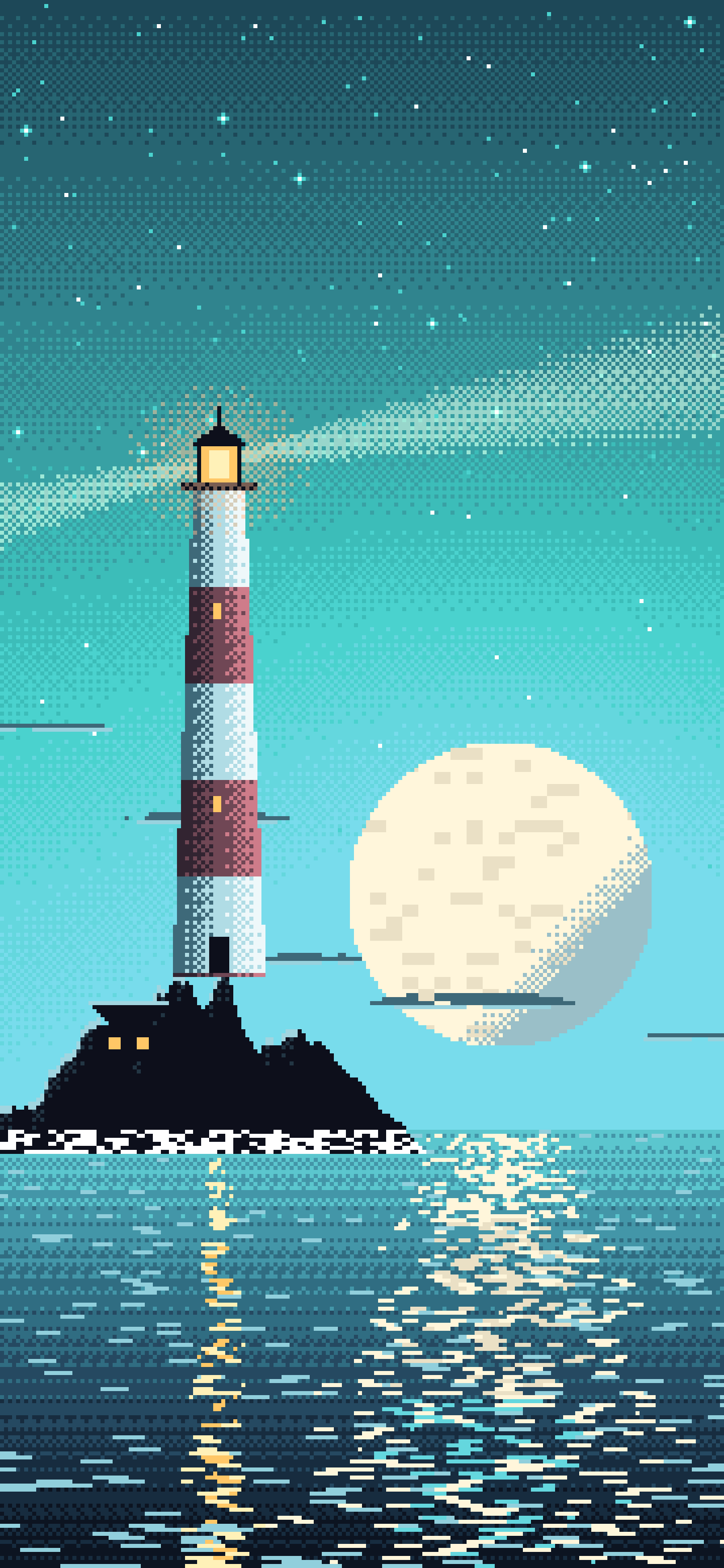 Turquoise Pixel Art Lighthouse wallpaper for iPhone and Android