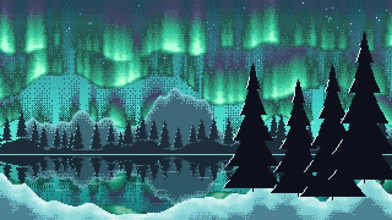 Turquoise Pixel Art Northern Lights desktop wallpaper in 4K