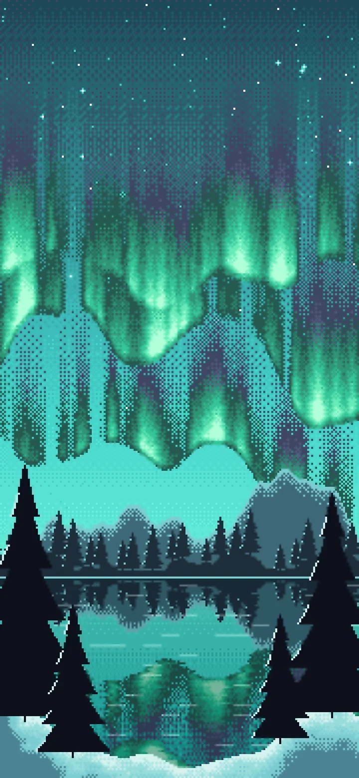 Turquoise Pixel Art Northern Lights wallpaper for iPhone and Android