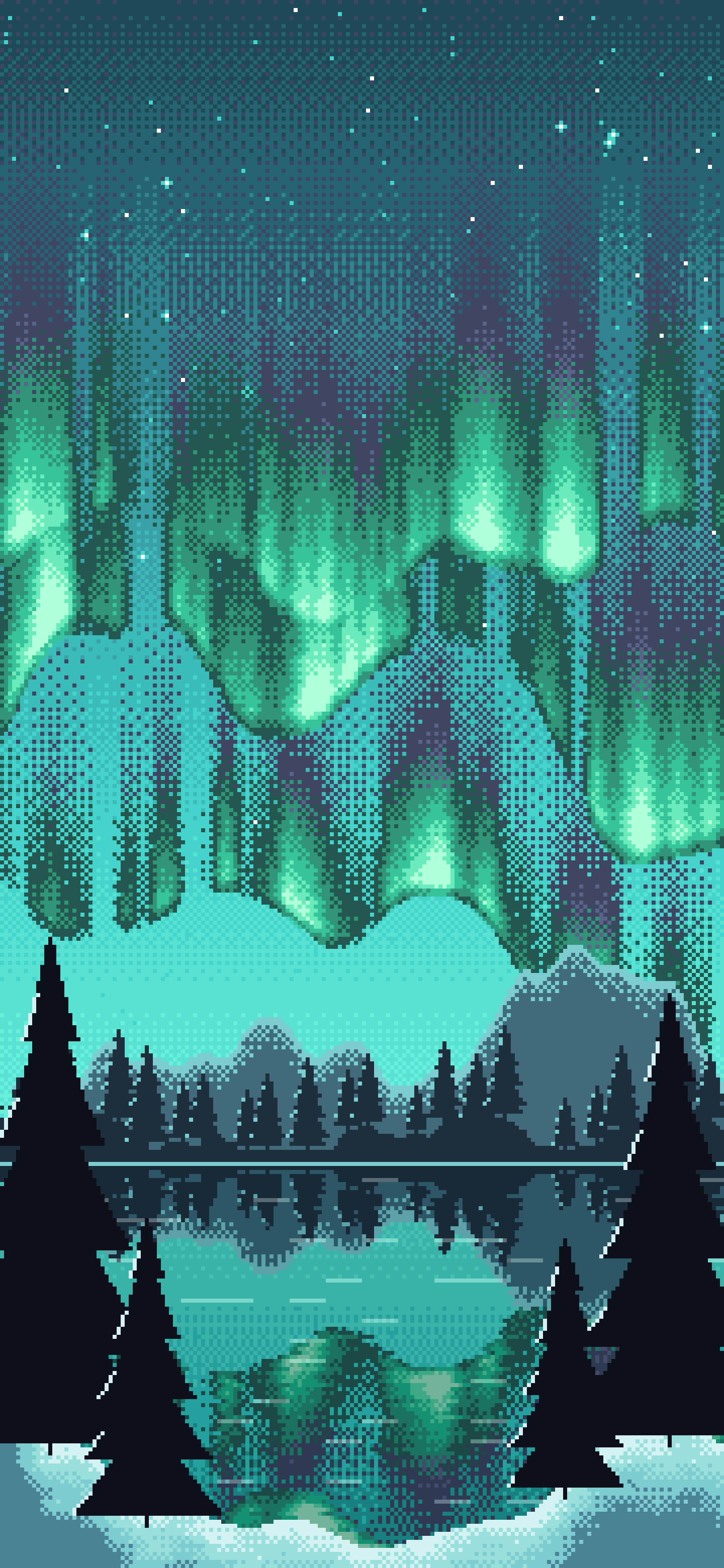 Turquoise Pixel Art Northern Lights wallpaper for iPhone and Android