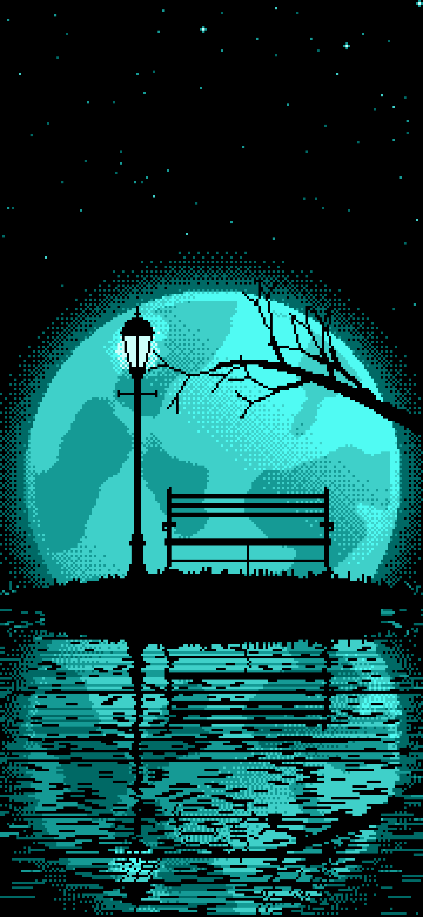 Turquoise Pixel Art Park Bench and Full Moon wallpaper for iPhone and Android