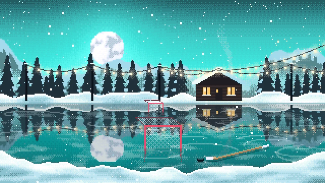 Turquoise Pixel Art Pond Hockey Rink desktop wallpaper in 4K