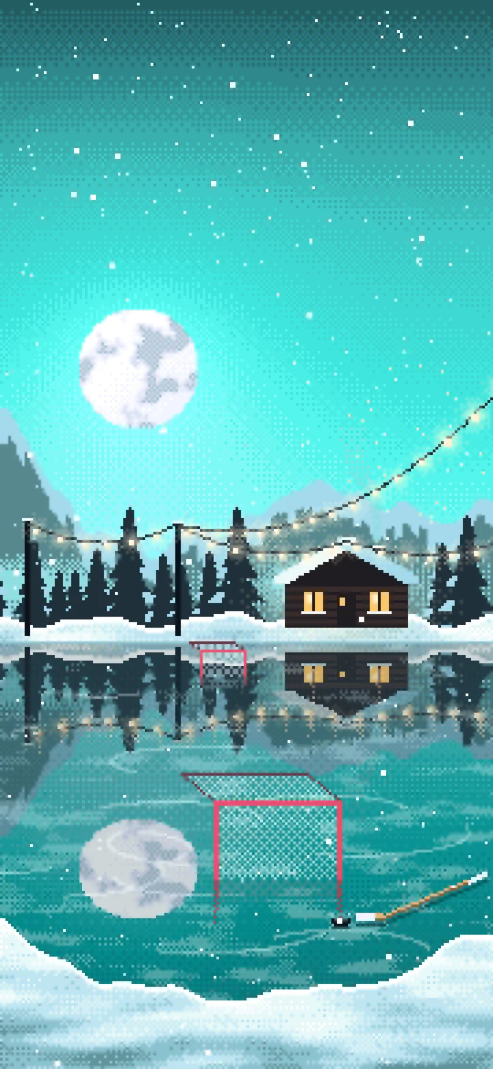 Turquoise Pixel Art Pond Hockey Rink wallpaper for iPhone and Android