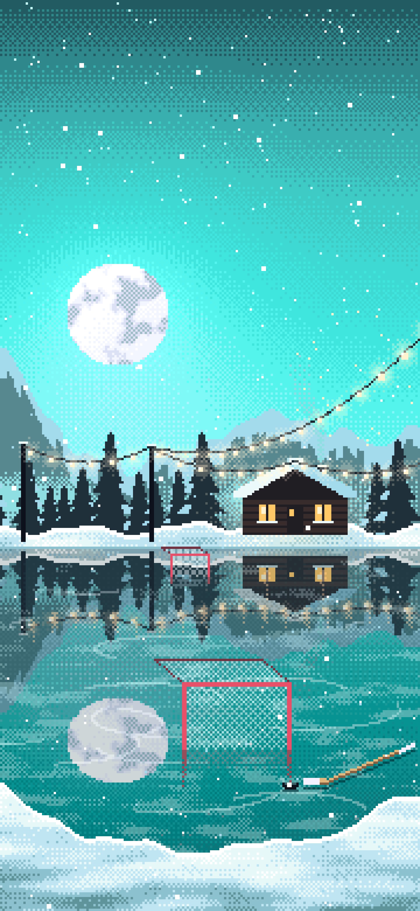 Turquoise Pixel Art Pond Hockey Rink wallpaper for iPhone and Android