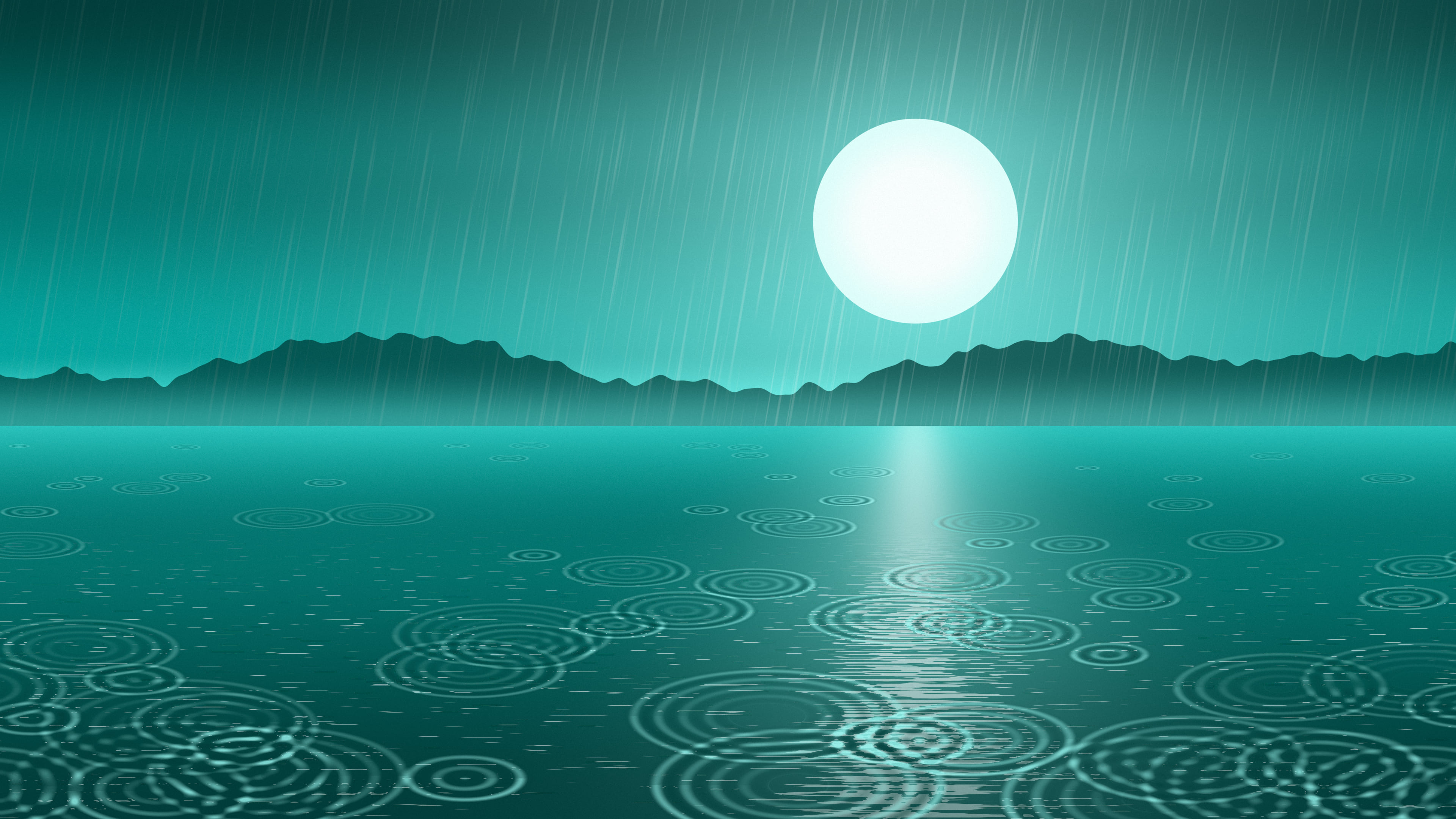 Turquoise Rain on Moonlit Water desktop wallpaper in 4K