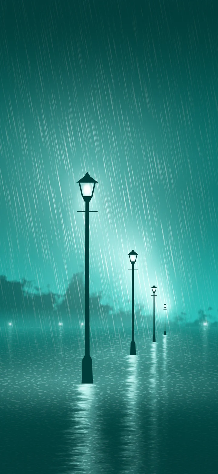 Turquoise Rainy Street Lamp wallpaper for iPhone and Android