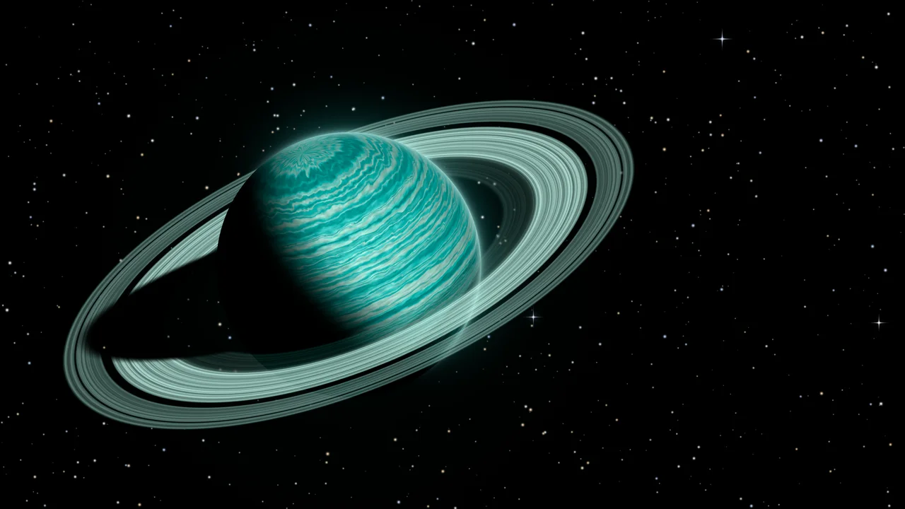 Turquoise Ringed Saturn desktop wallpaper in 4K