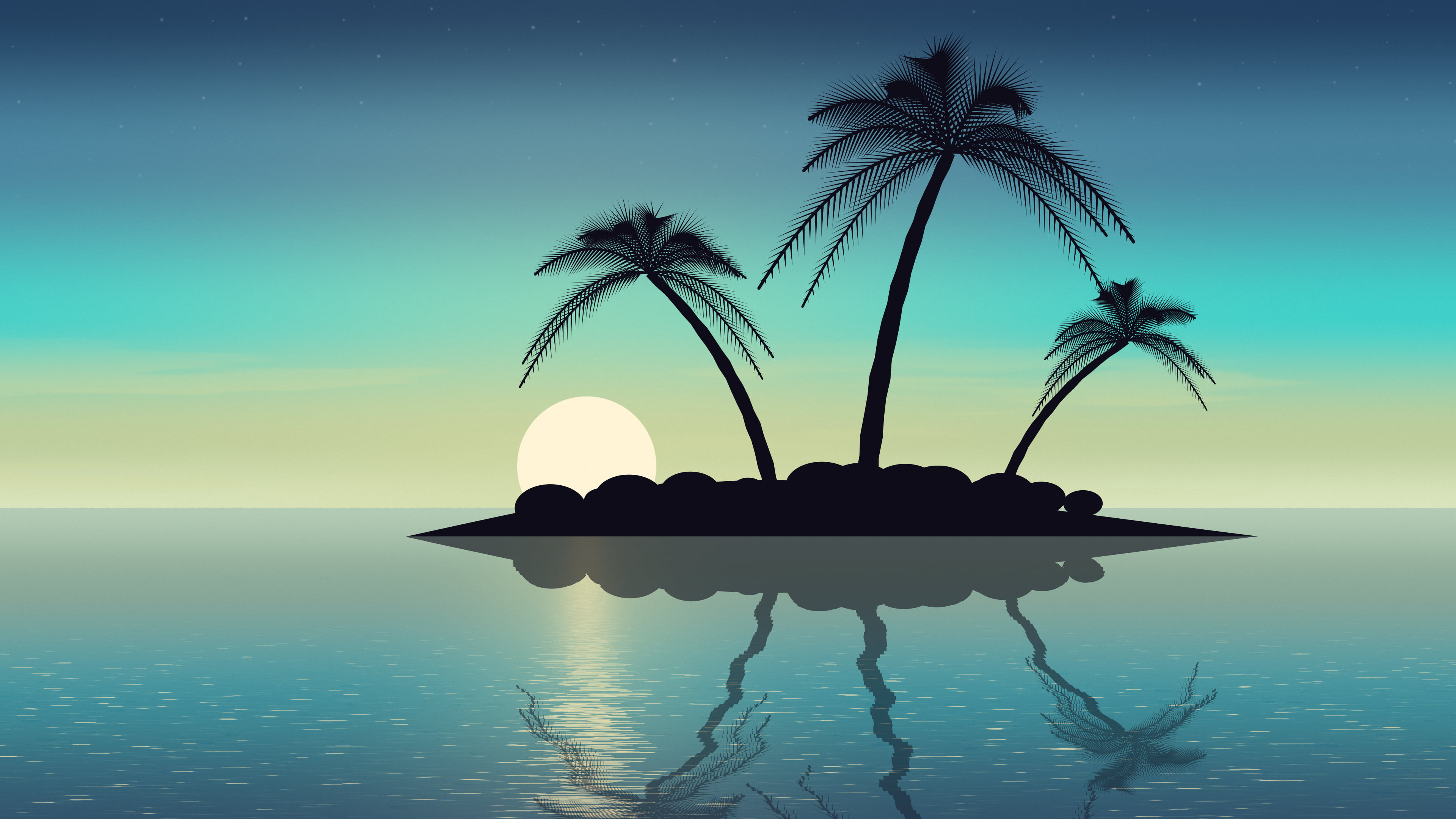 Turquoise Tropical Island Sunset desktop wallpaper in 4K