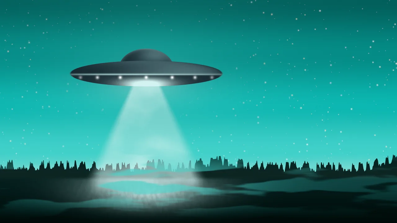 Turquoise UFO Light Beam desktop wallpaper in 4K