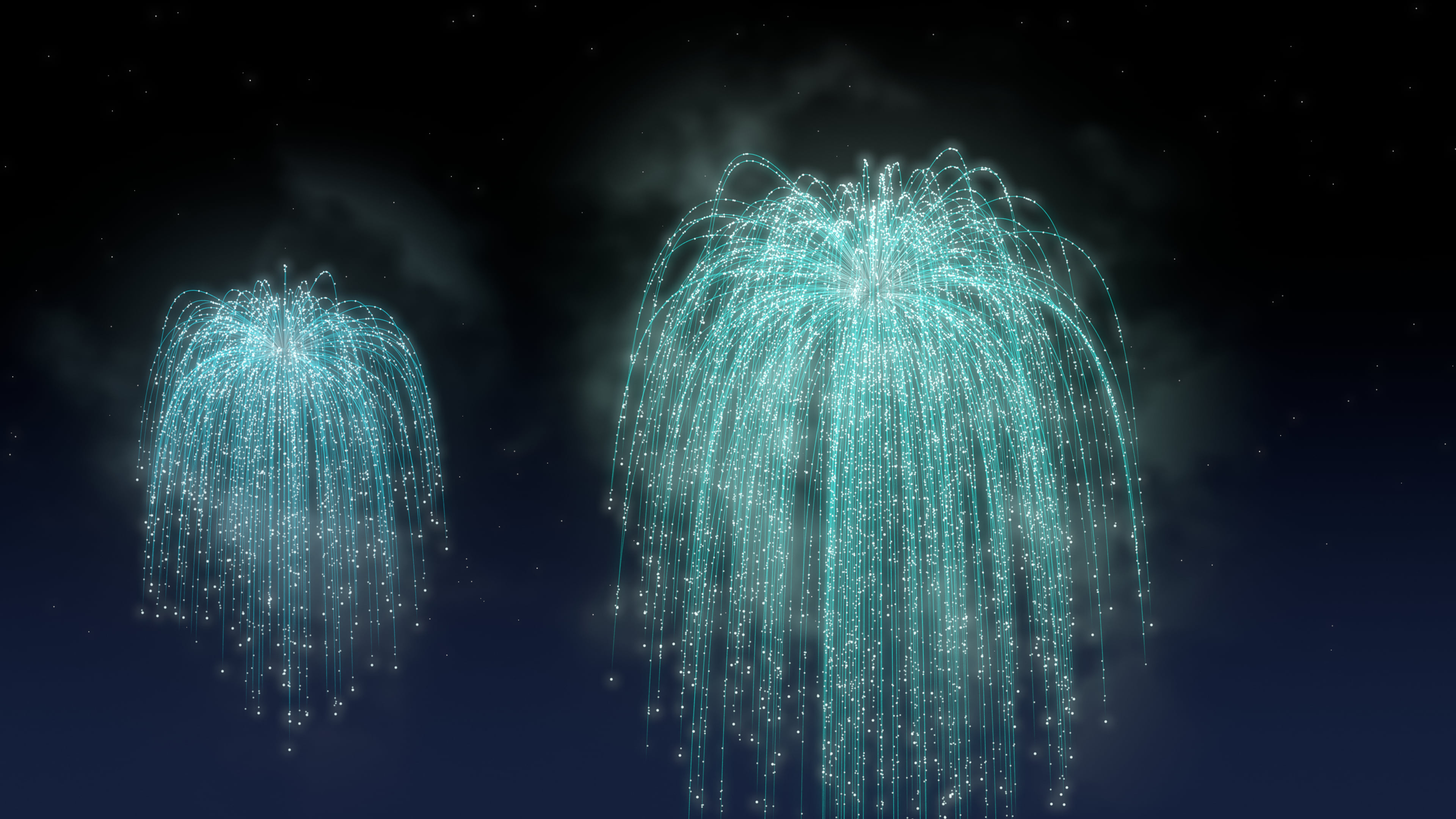 Turquoise Willow Fireworks desktop wallpaper in 4K