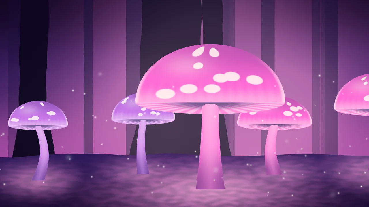 Vaporwave Glowing Mushrooms desktop wallpaper in 4K