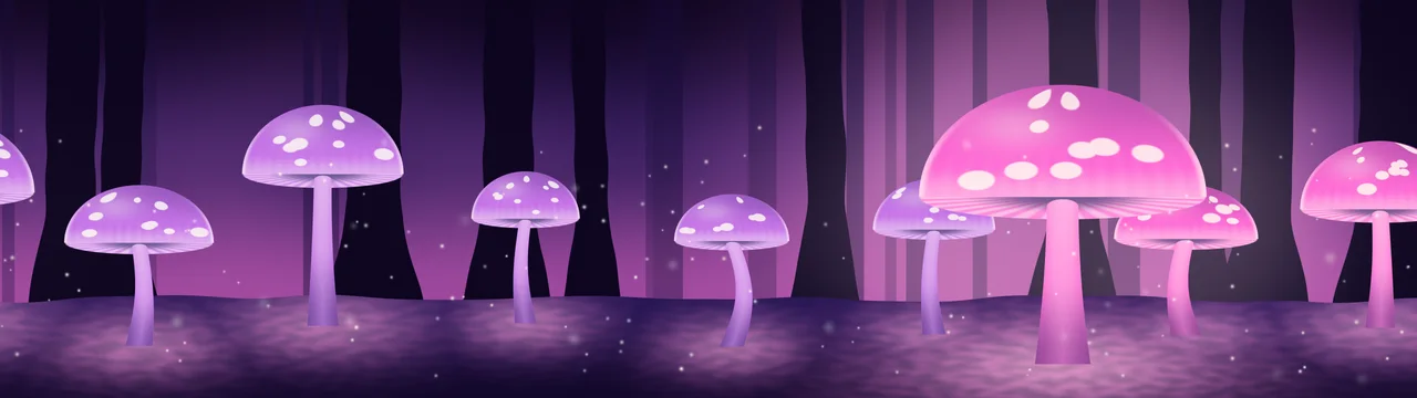 Vaporwave Glowing Mushrooms dual monitor wallpaper, 7680 × 2160