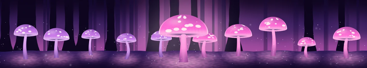 Vaporwave Glowing Mushrooms triple monitor wallpaper, 7680 × 1440