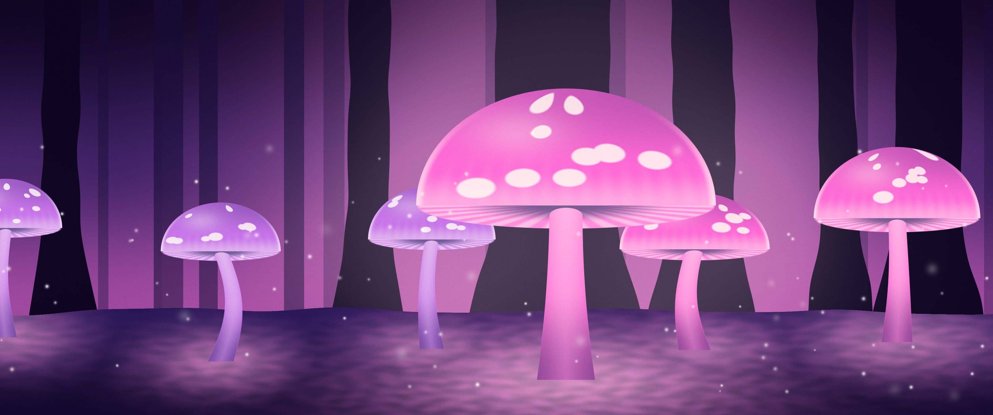 Vaporwave Glowing Mushrooms ultrawide wallpaper, 3440 × 1440