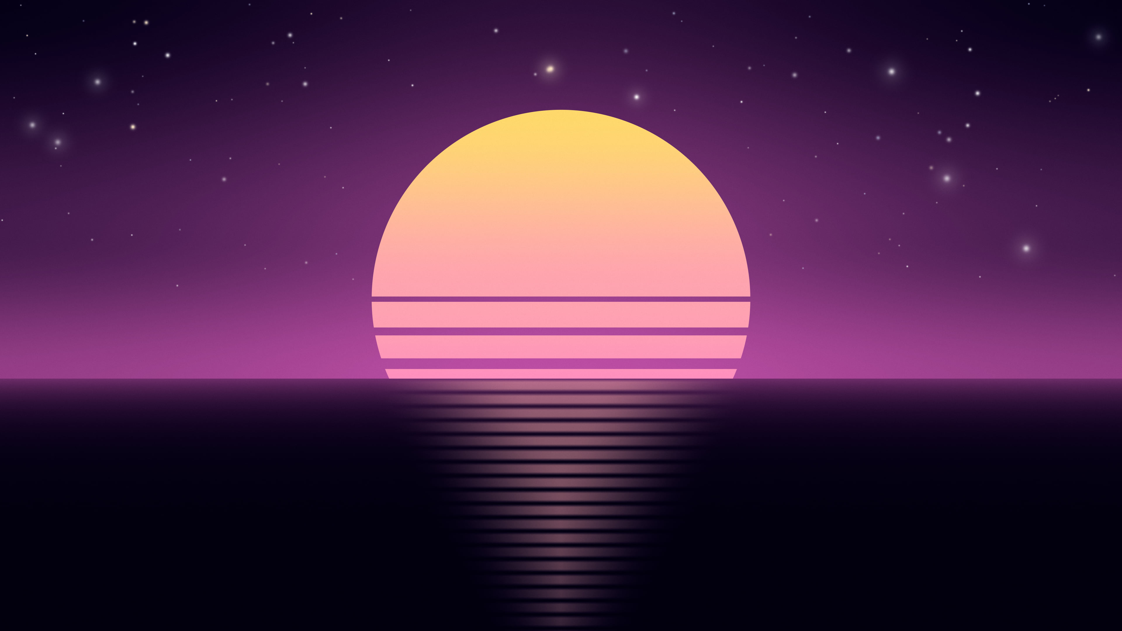 Vaporwave Retro Striped Sun desktop wallpaper in 4K