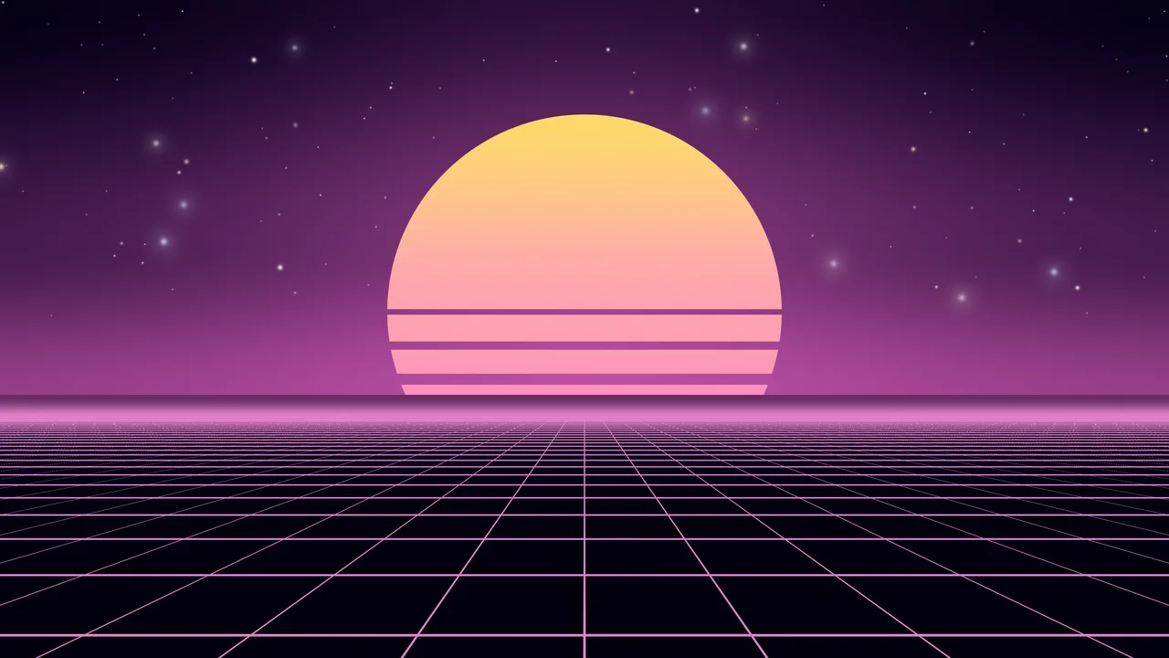 Vaporwave Synthwave Grid Sunset desktop wallpaper in 4K