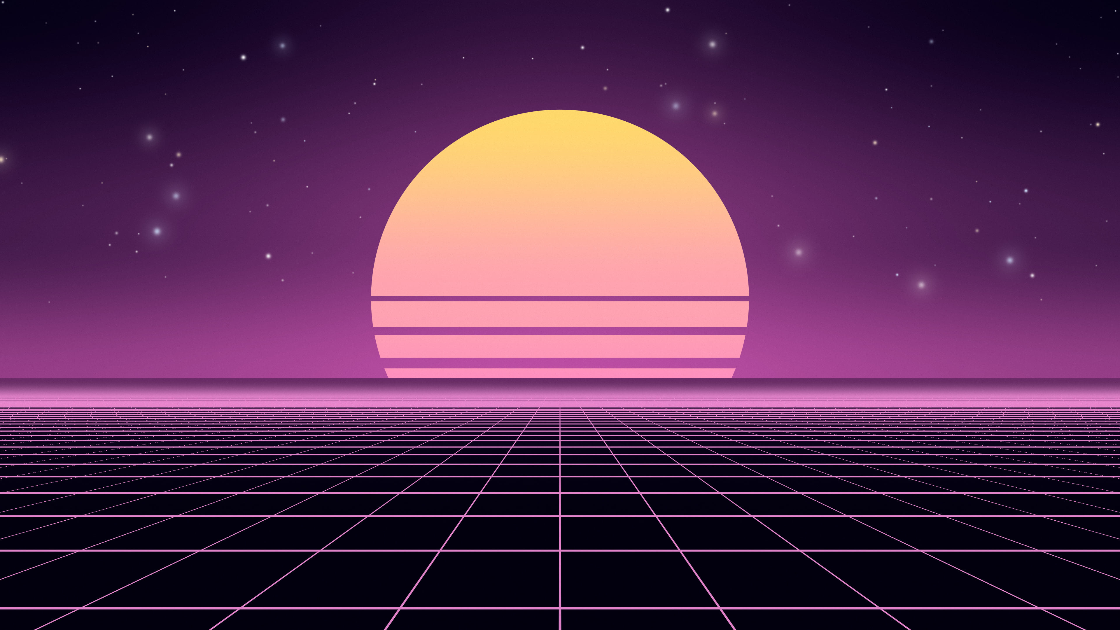 Vaporwave Synthwave Grid Sunset desktop wallpaper in 4K