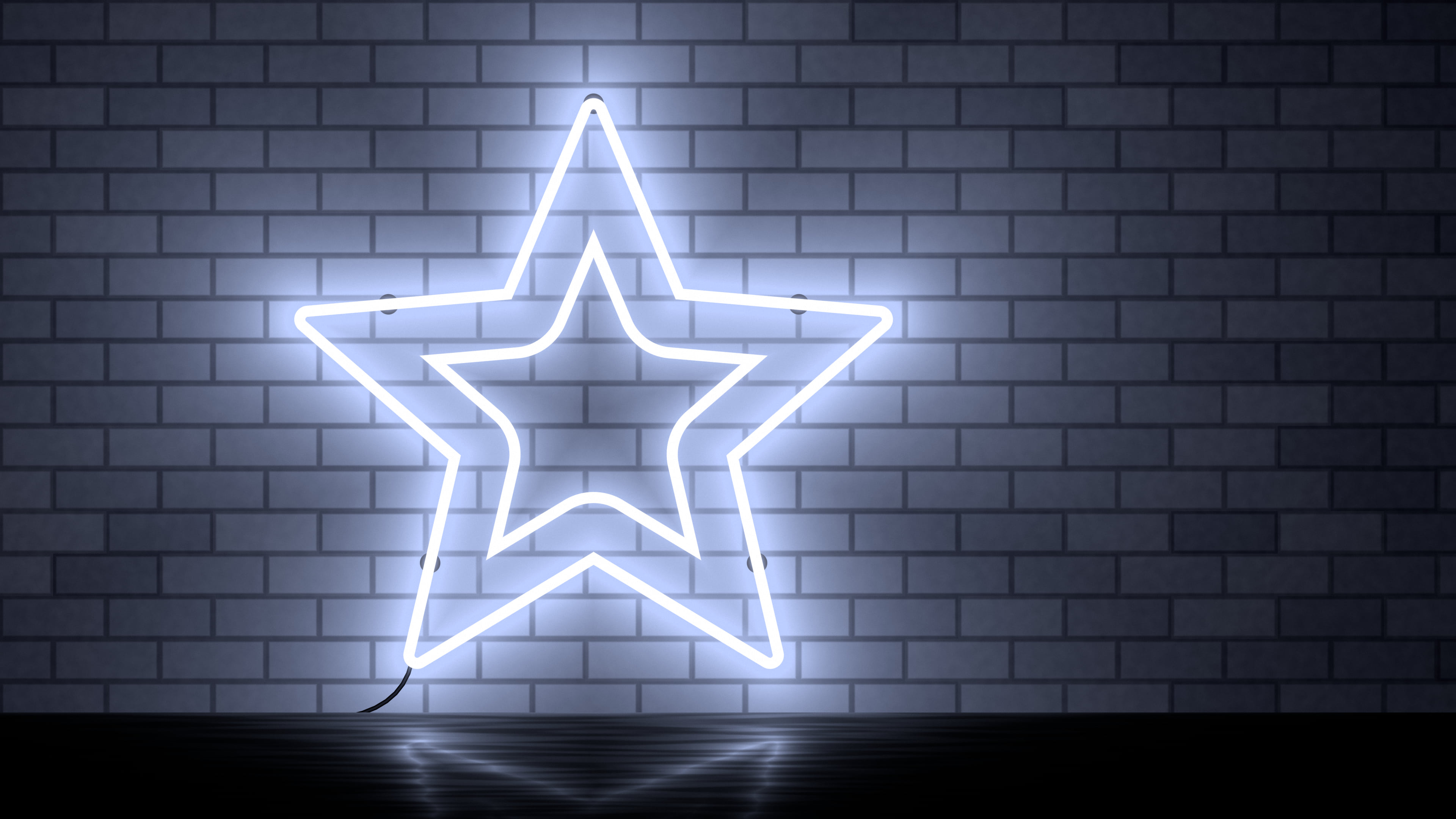 White Neon Star desktop wallpaper in 4K