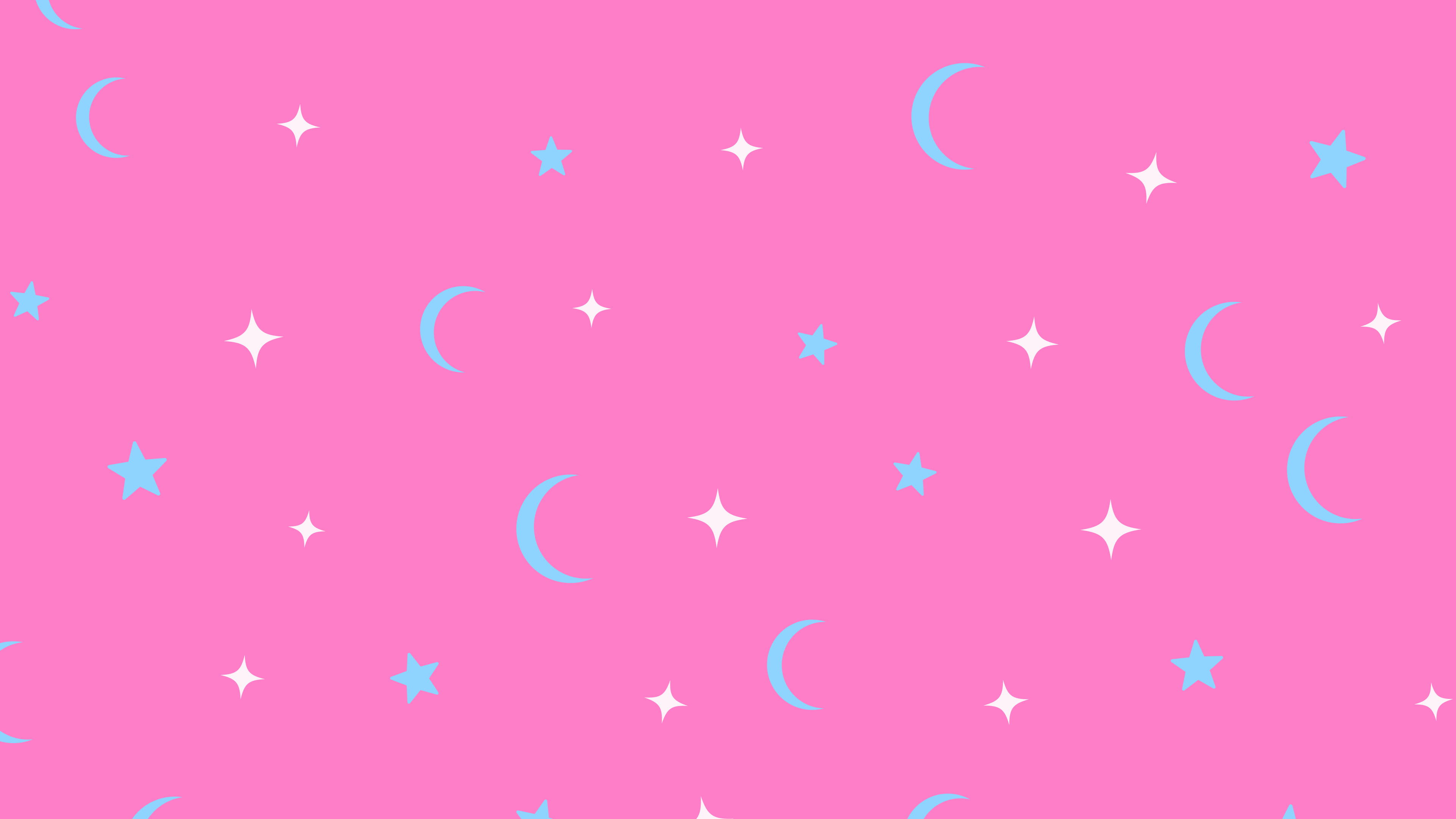 Y2K Pink and Blue Moon and Stars Pattern desktop wallpaper in 4K