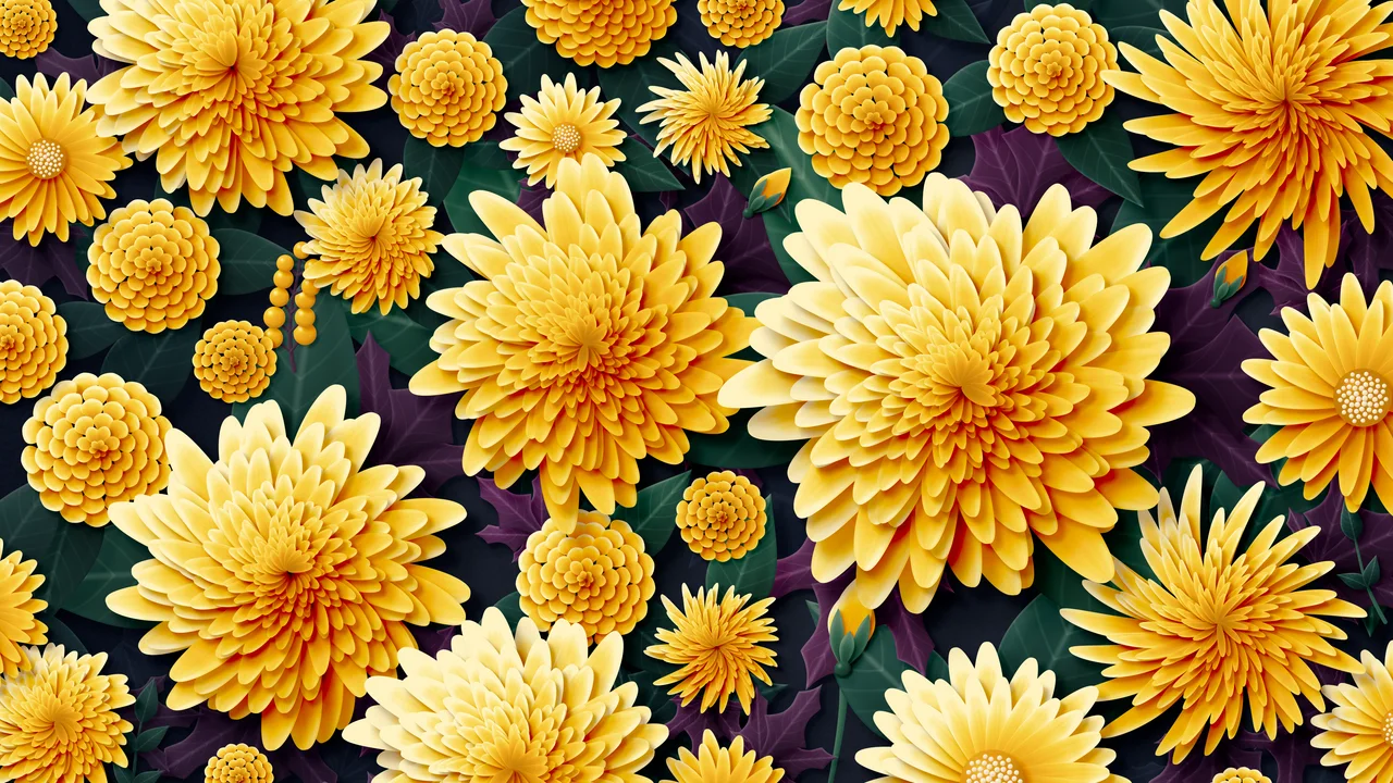 Yellow Paper Chrysanthemums desktop wallpaper in 4K
