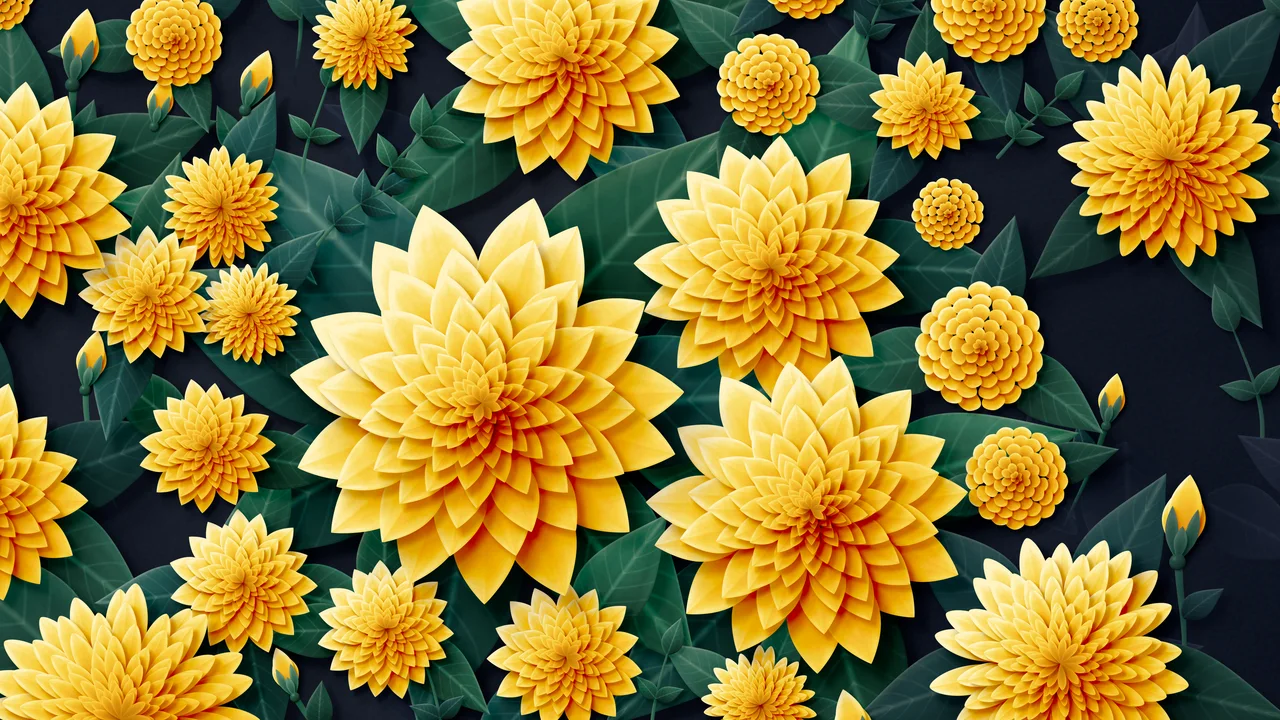 Yellow Paper Dahlias desktop wallpaper in 4K
