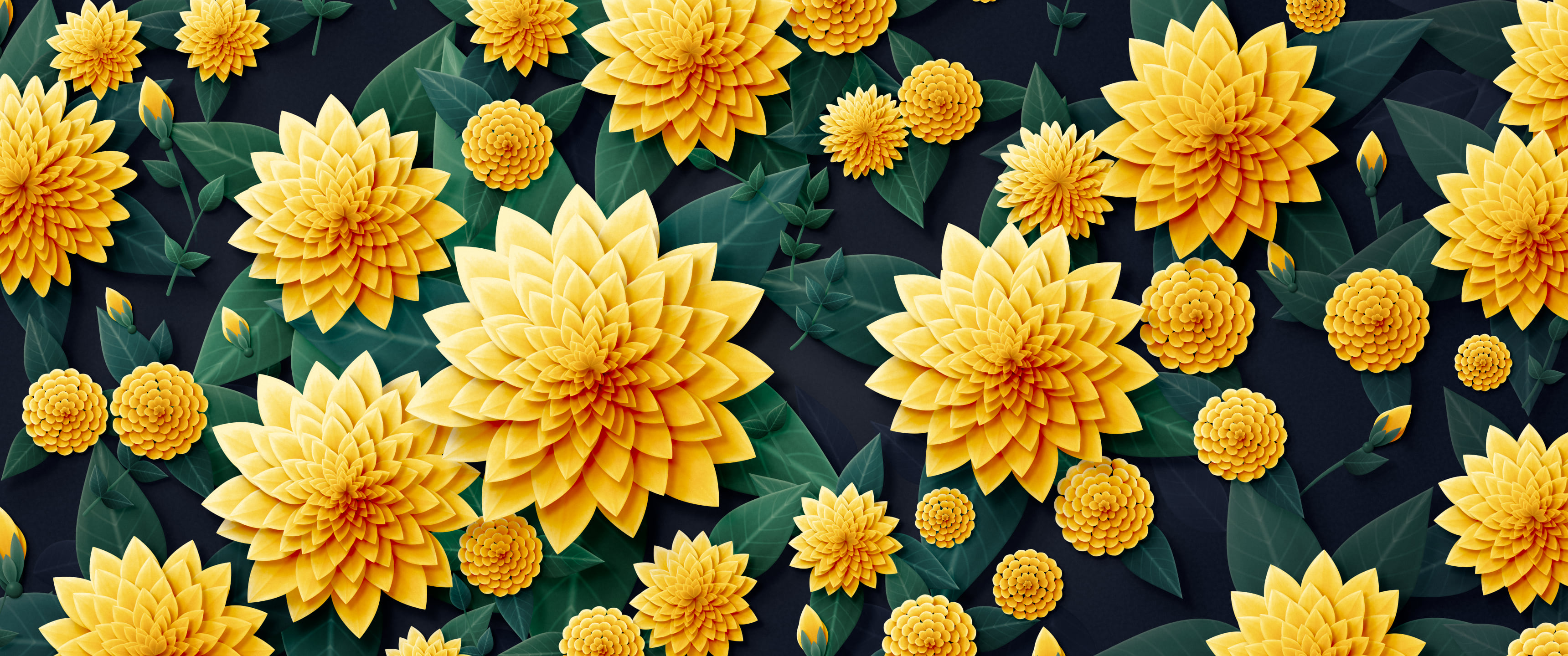 Yellow Paper Dahlias ultrawide wallpaper, 3440 × 1440
