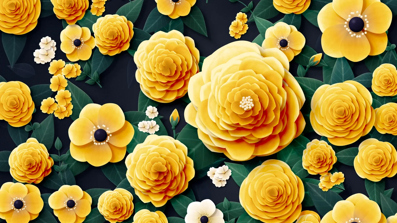 Yellow Paper Flower Garden desktop wallpaper in 4K
