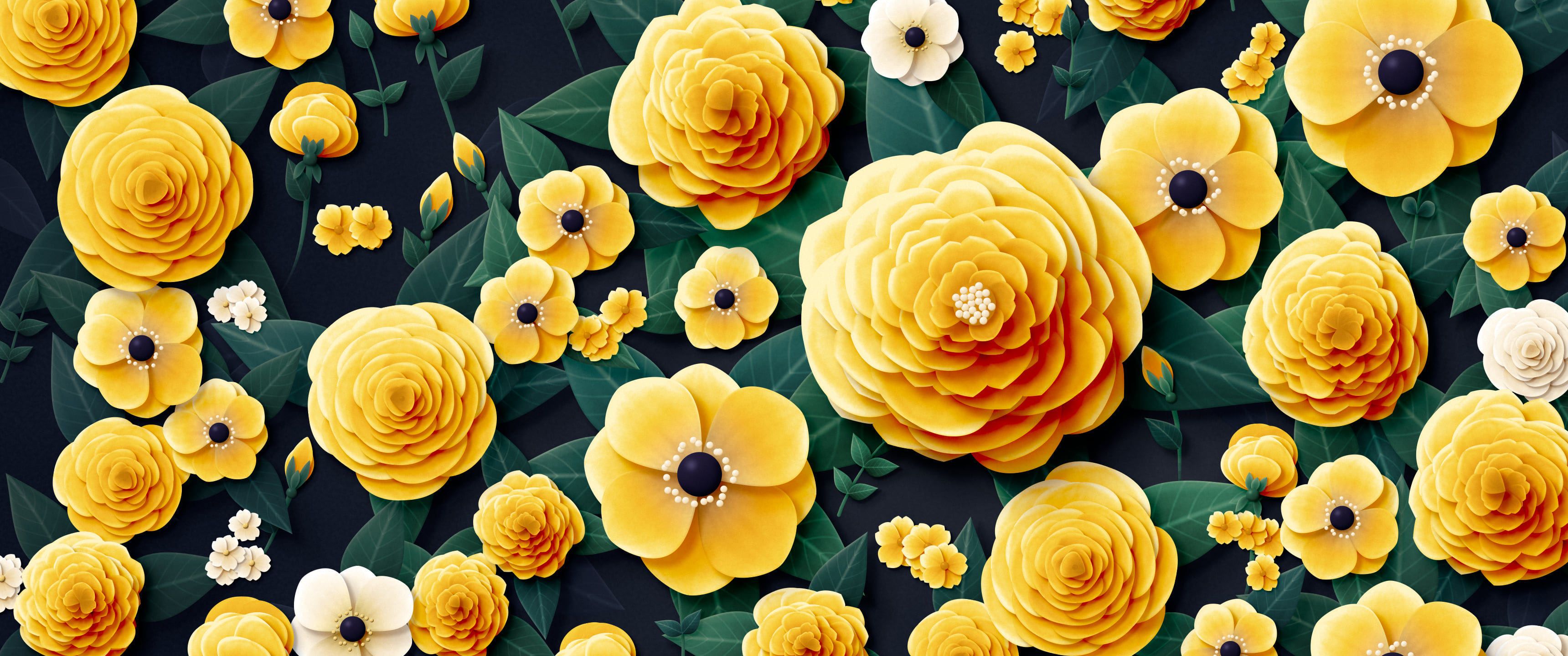 Yellow Paper Flower Garden ultrawide wallpaper, 3440 × 1440