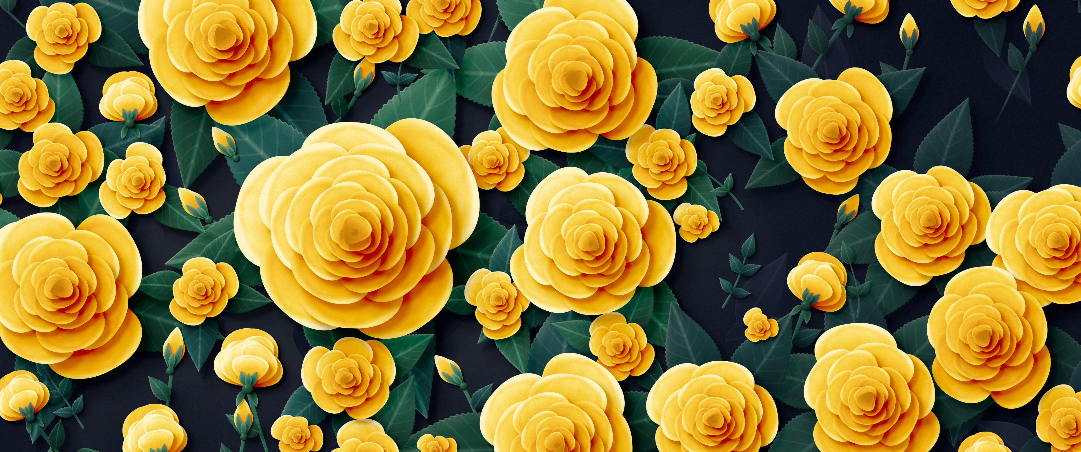 Yellow Paper Roses ultrawide wallpaper, 3440 × 1440