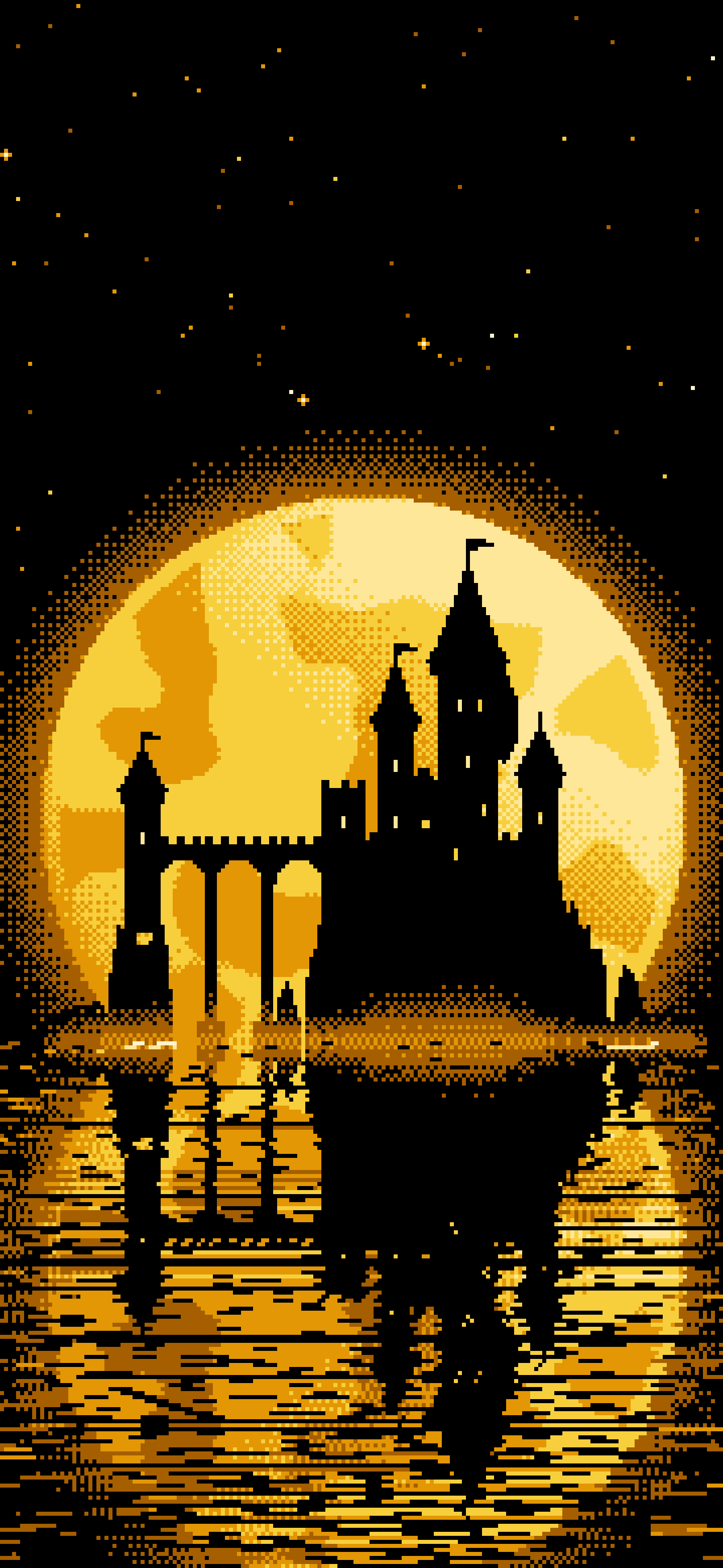 Yellow Pixel Art Castle and Full Moon wallpaper for iPhone and Android