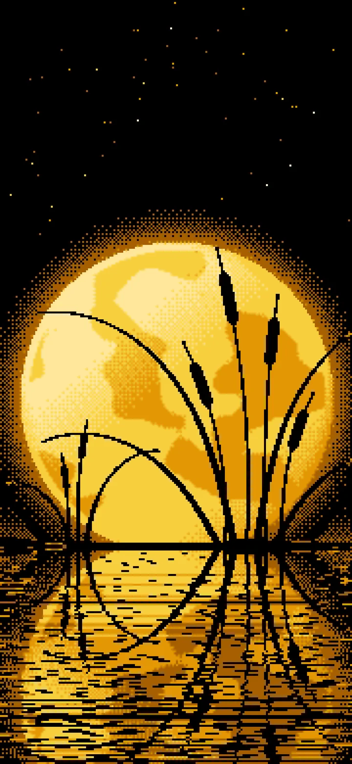 Yellow Pixel Art Cattails and Full Moon wallpaper for iPhone and Android