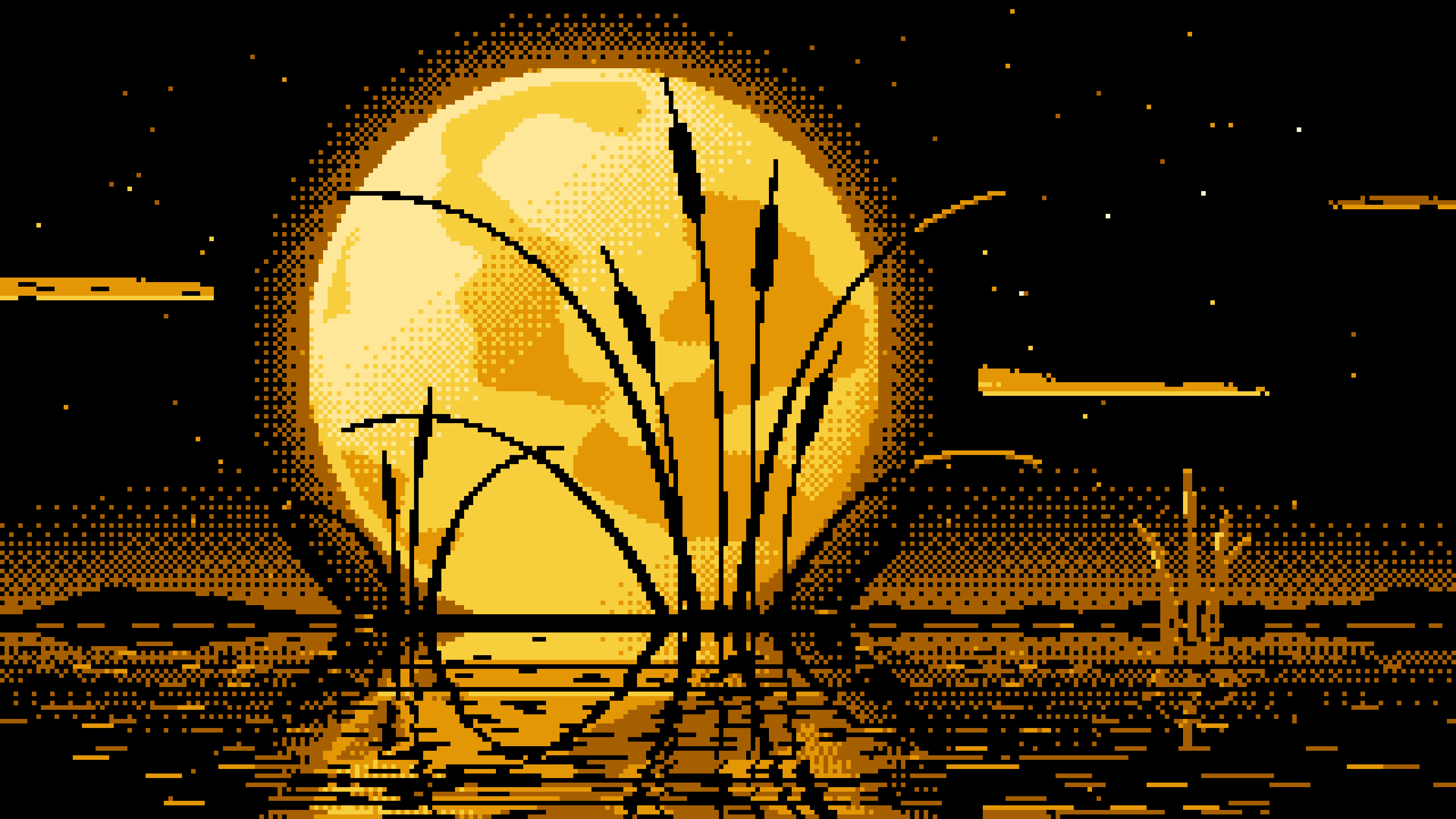 Yellow Pixel Art Cattails and Full Moon desktop wallpaper in 4K