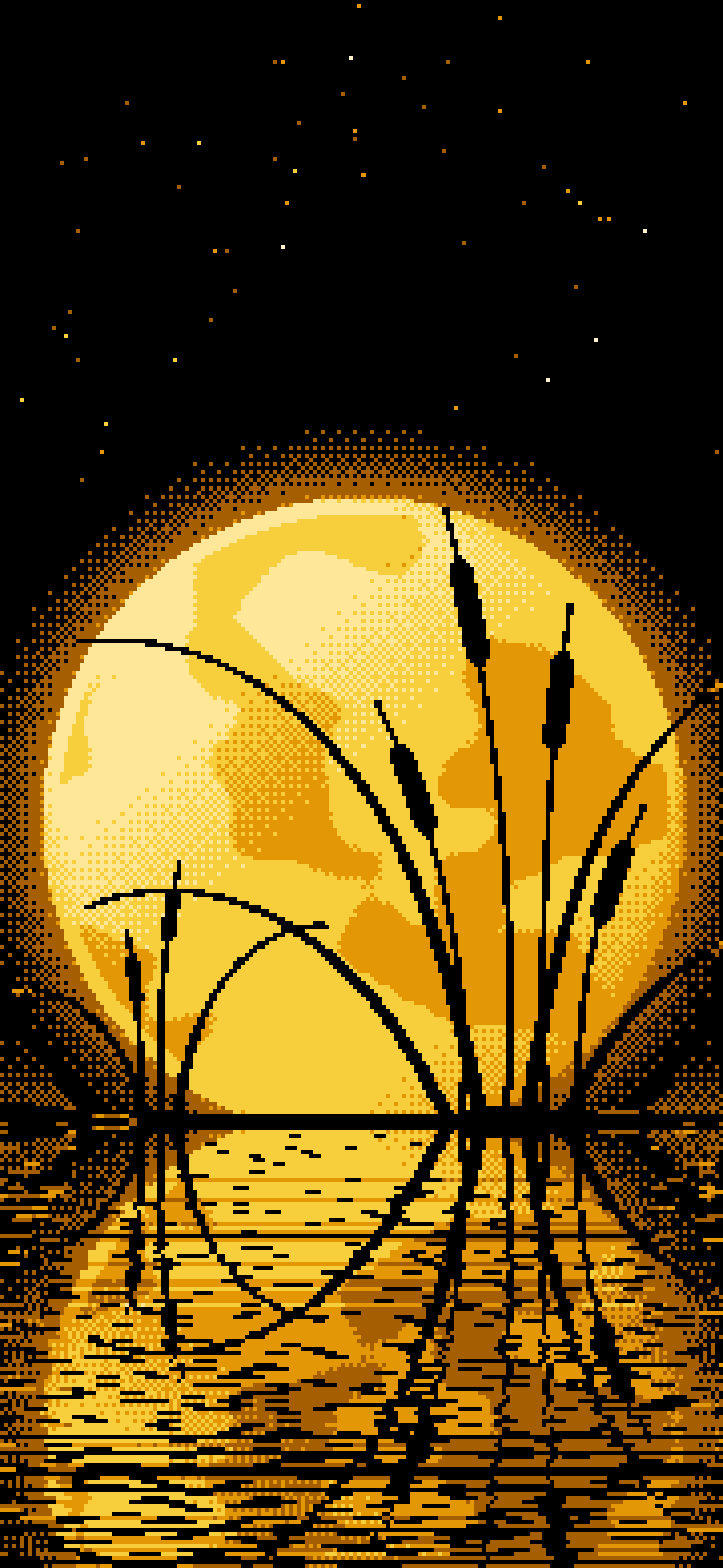 Yellow Pixel Art Cattails and Full Moon wallpaper for iPhone and Android