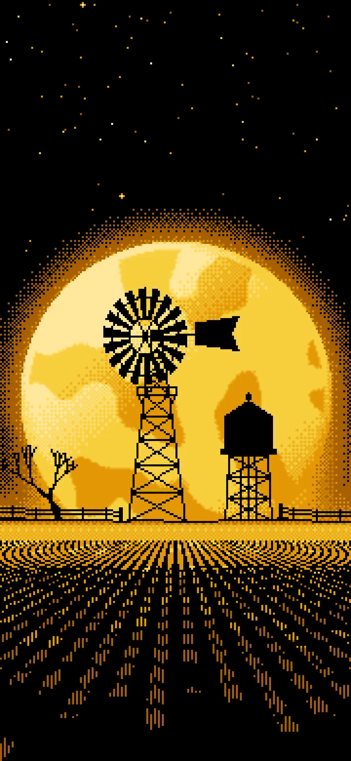 Yellow Pixel Art Farm Windmill and Harvest Moon wallpaper for iPhone and Android