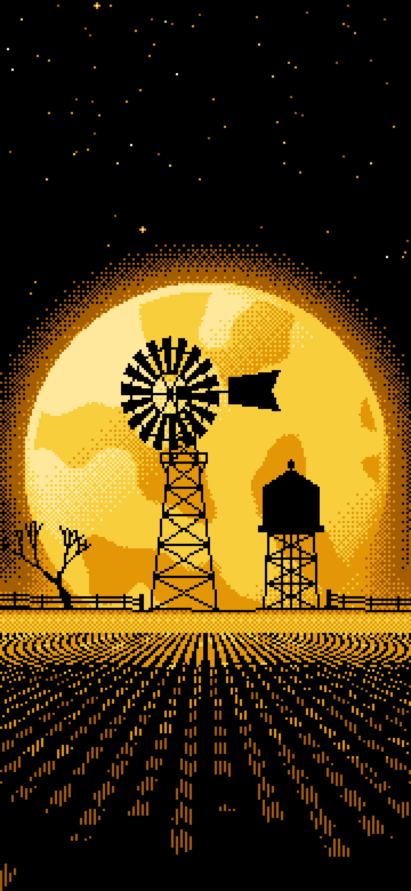 Yellow Pixel Art Farm Windmill and Harvest Moon wallpaper for iPhone and Android