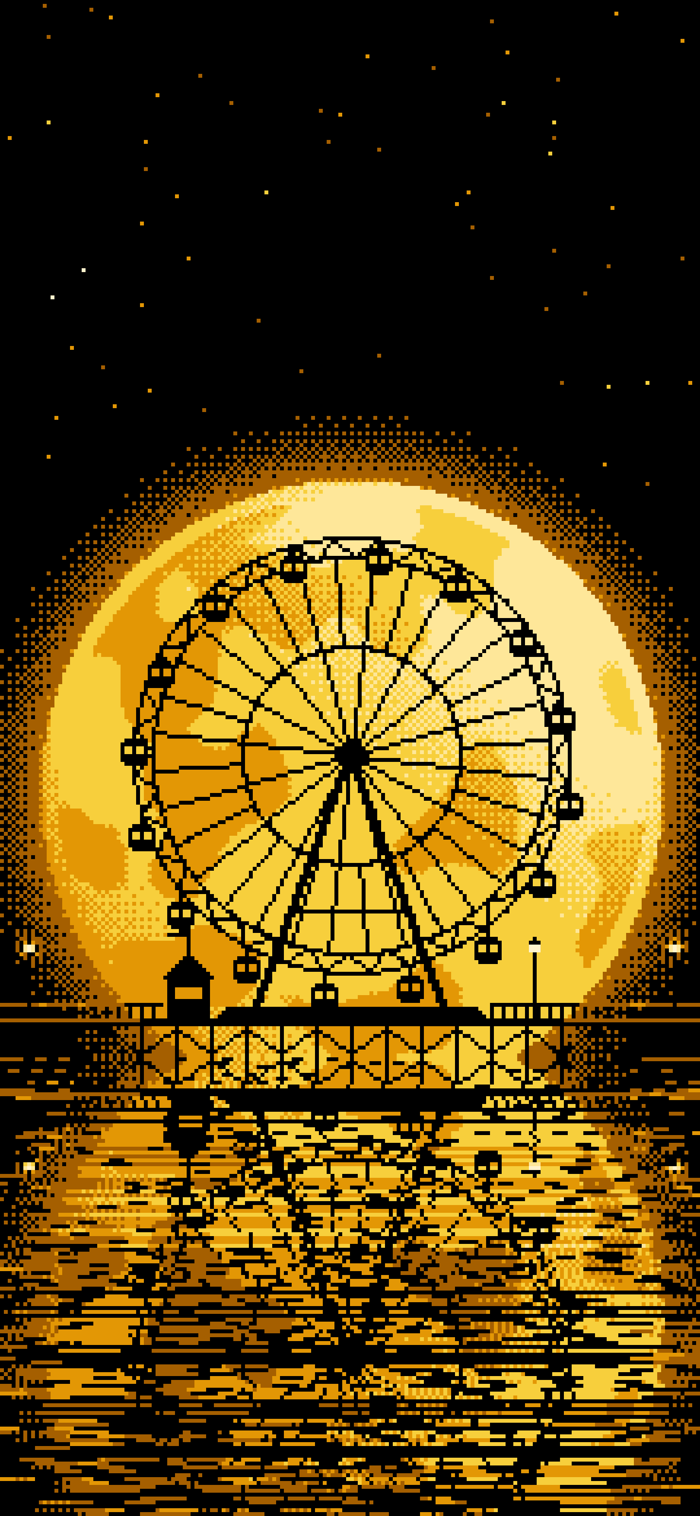 Yellow Pixel Art Ferris Wheel and Full Moon wallpaper for iPhone and Android