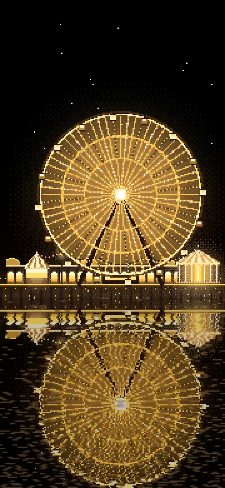 Yellow Pixel Art Ferris Wheel Lights at Night wallpaper for iPhone and Android