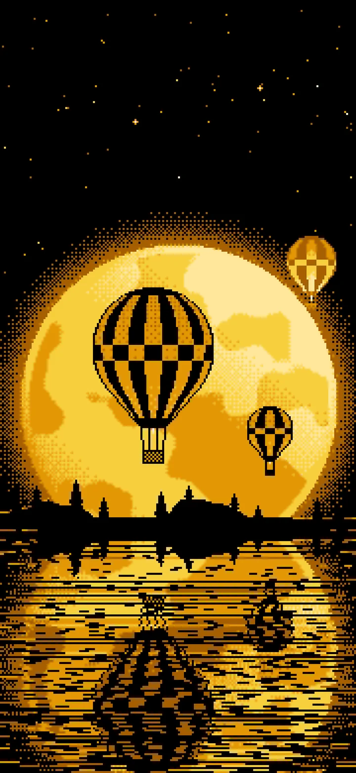 Yellow Pixel Art Hot Air Balloons and Full Moon wallpaper for iPhone and Android