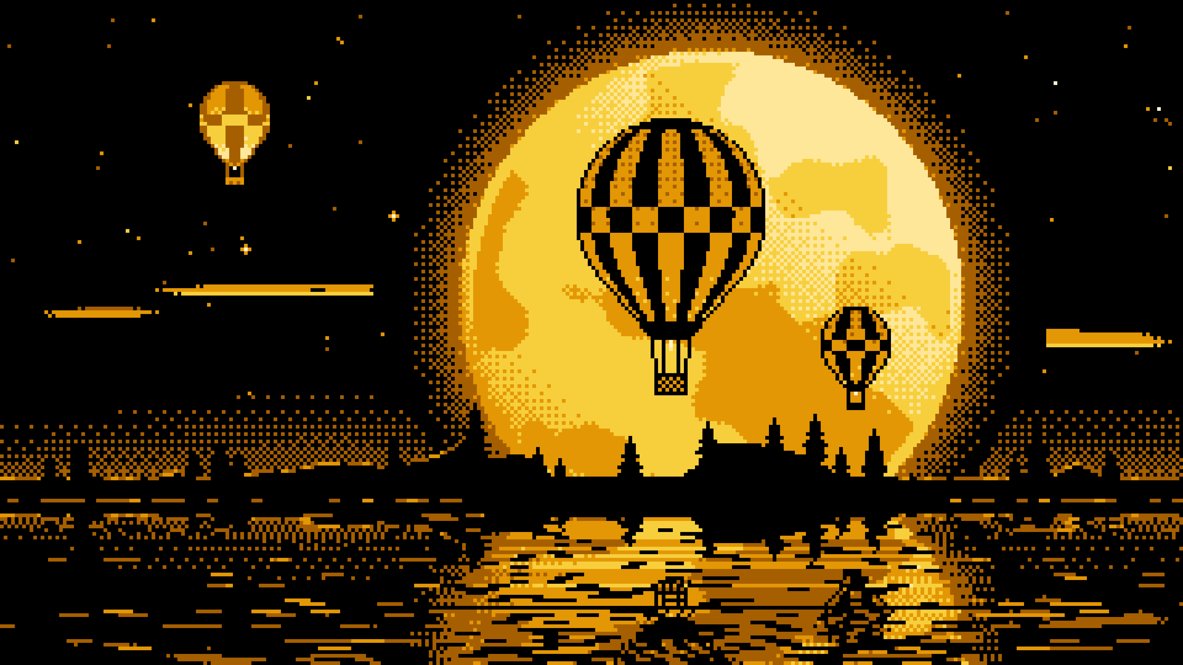 Yellow Pixel Art Hot Air Balloons and Full Moon desktop wallpaper in 4K