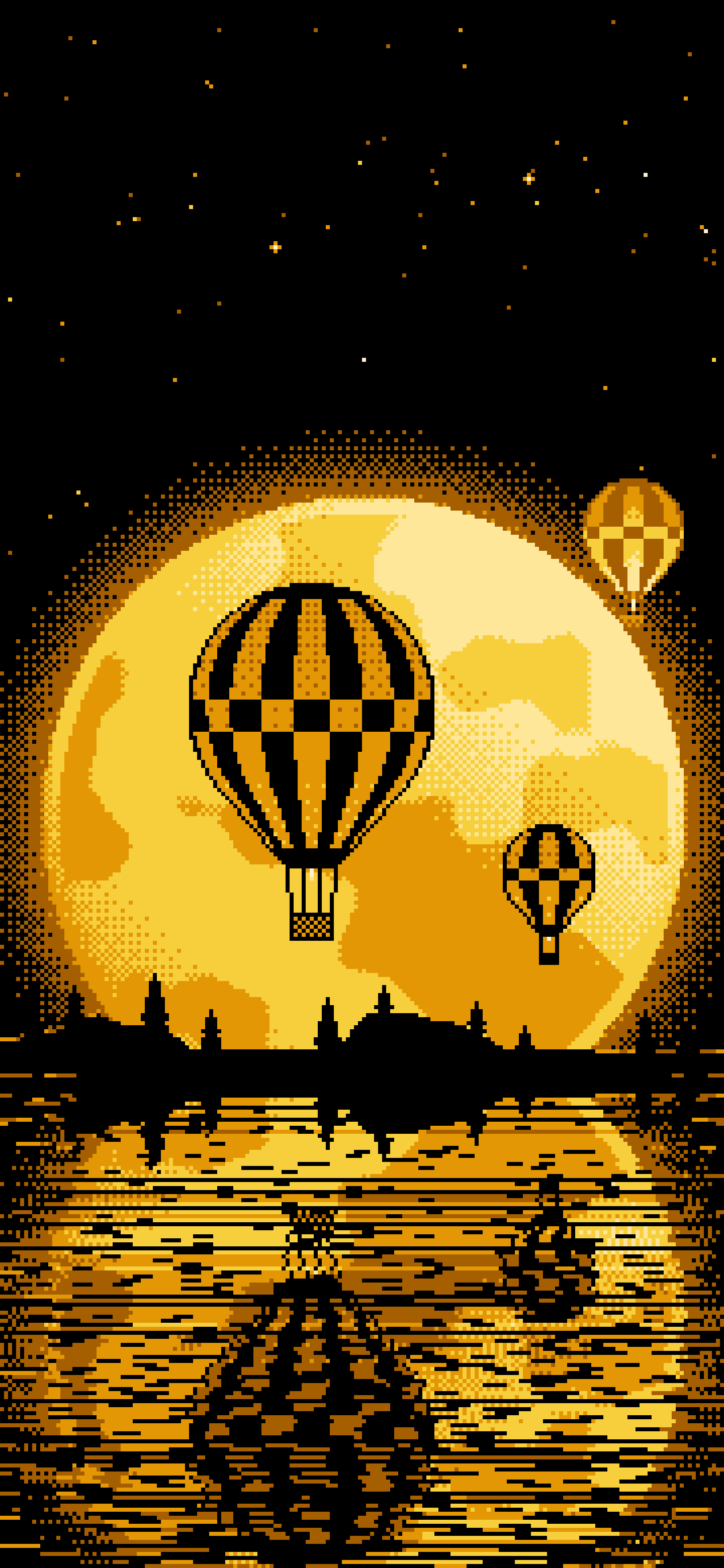 Yellow Pixel Art Hot Air Balloons and Full Moon wallpaper for iPhone and Android