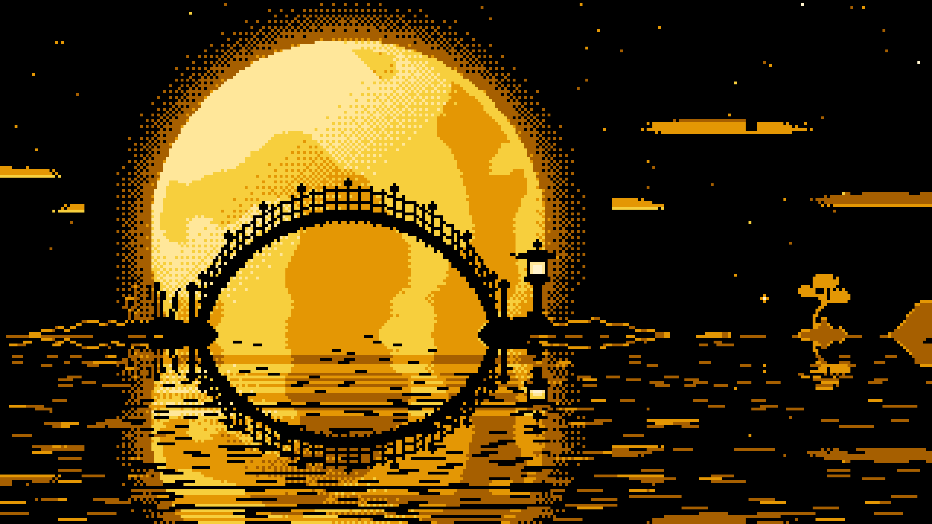 Yellow Pixel Art Japanese Bridge and Full Moon desktop wallpaper in 4K