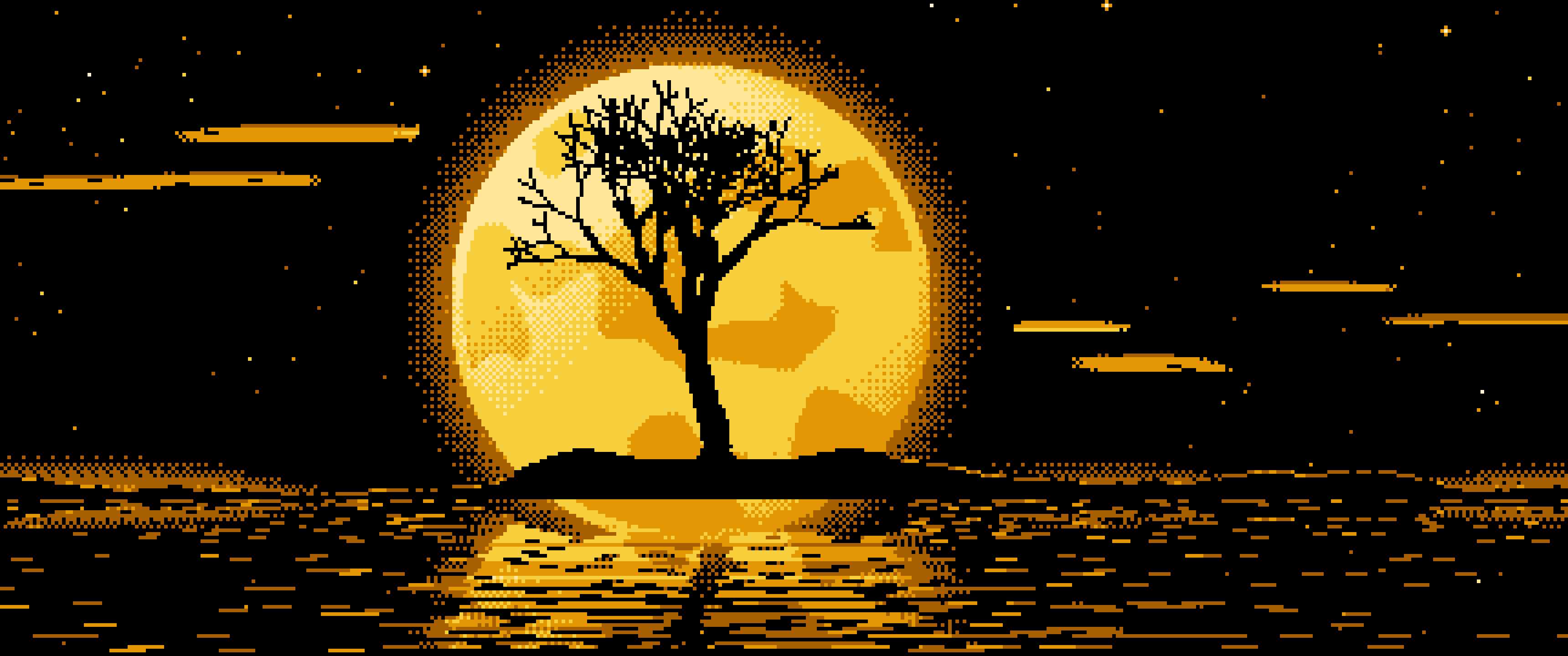 Yellow Pixel Art Lone Tree and Full Moon ultrawide wallpaper, 3440 × 1440