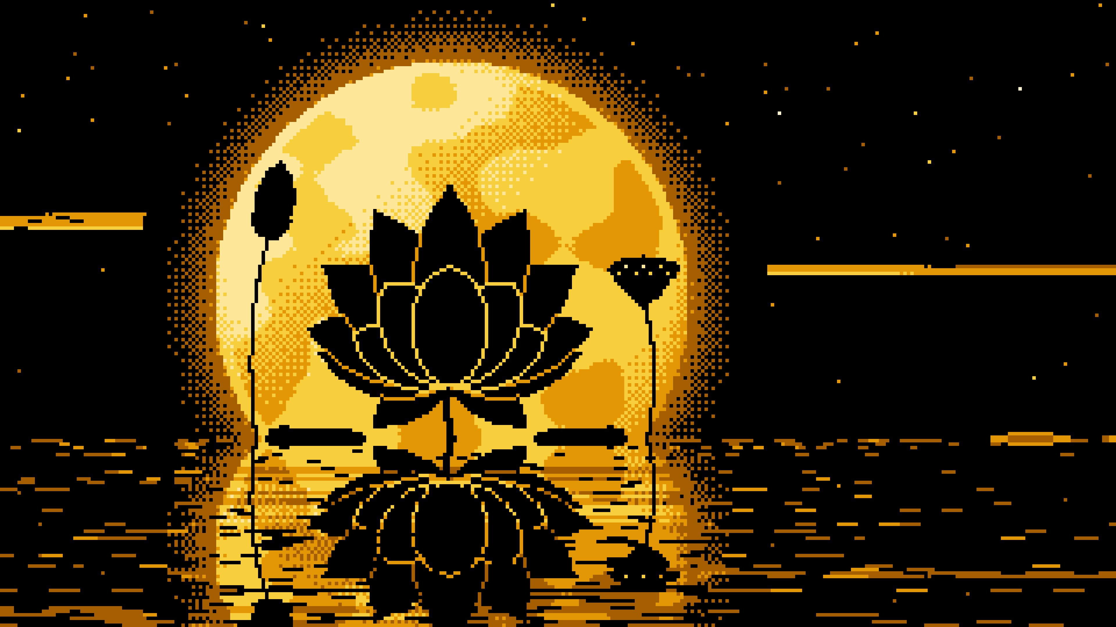 Yellow Pixel Art Lotus Flower and Full Moon desktop wallpaper in 4K