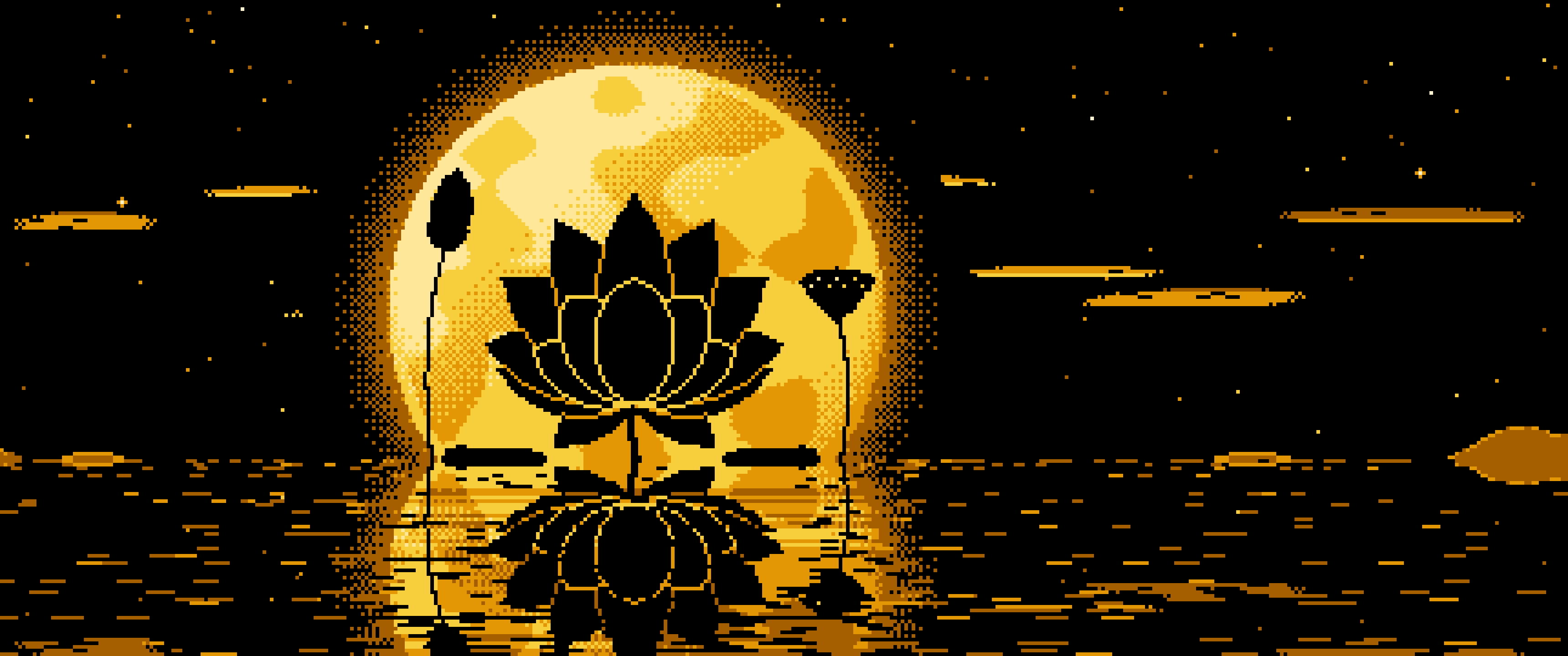 Yellow Pixel Art Lotus Flower and Full Moon ultrawide wallpaper, 3440 × 1440